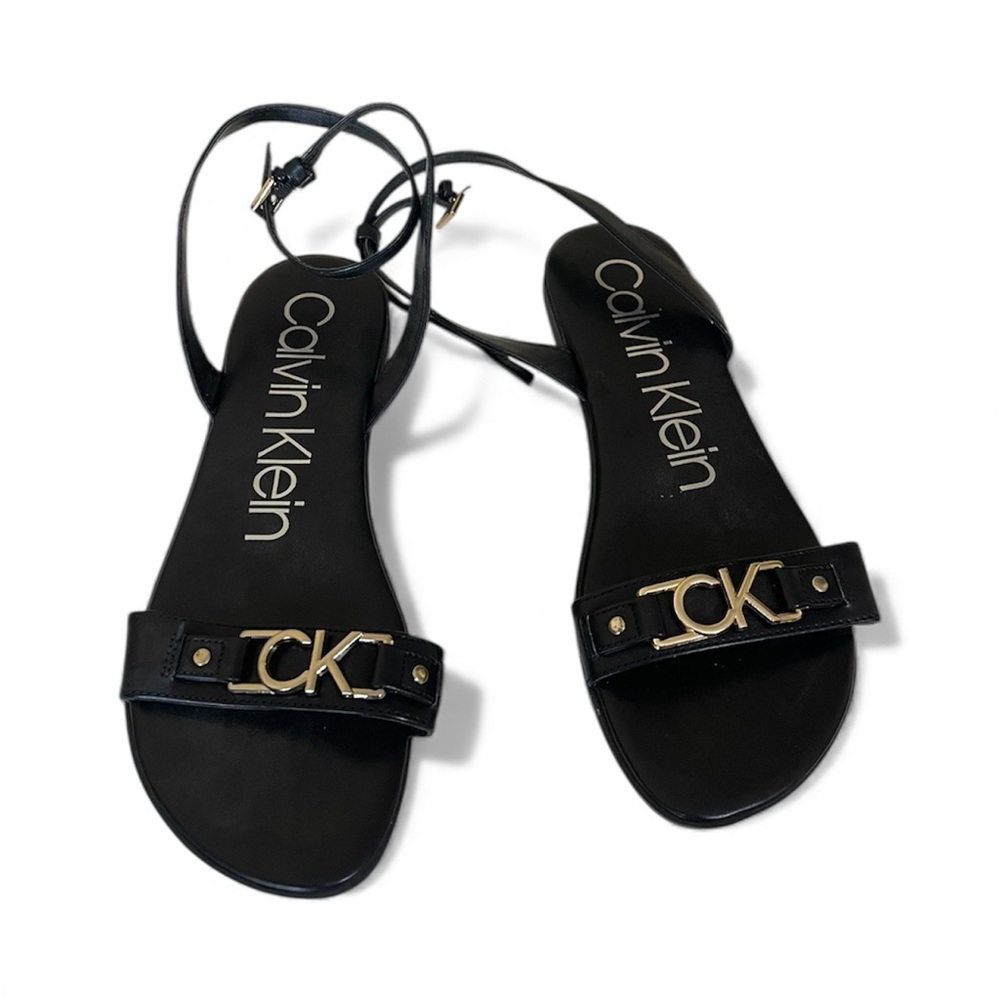 Calvin Klein Black and Gold Sandals